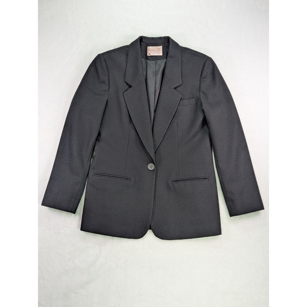 Pendelton 100% Virgin Wool Size 6 Notch Lapel 1-Button Lined Black Blazer VTG
